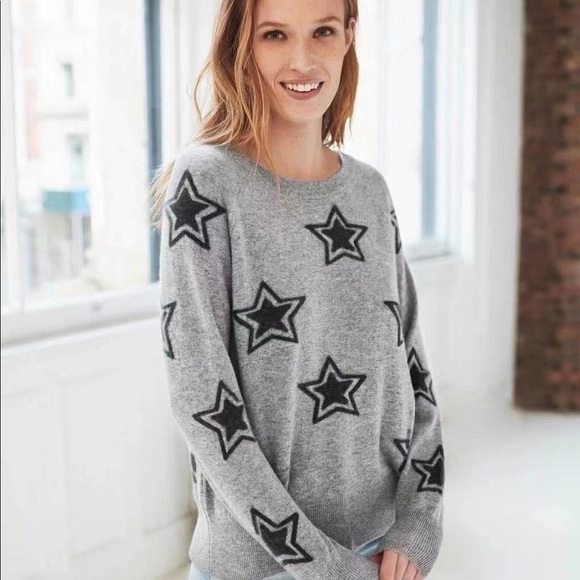 NWT White + Warren Cashmere Star Intarsia Sweatshirt
